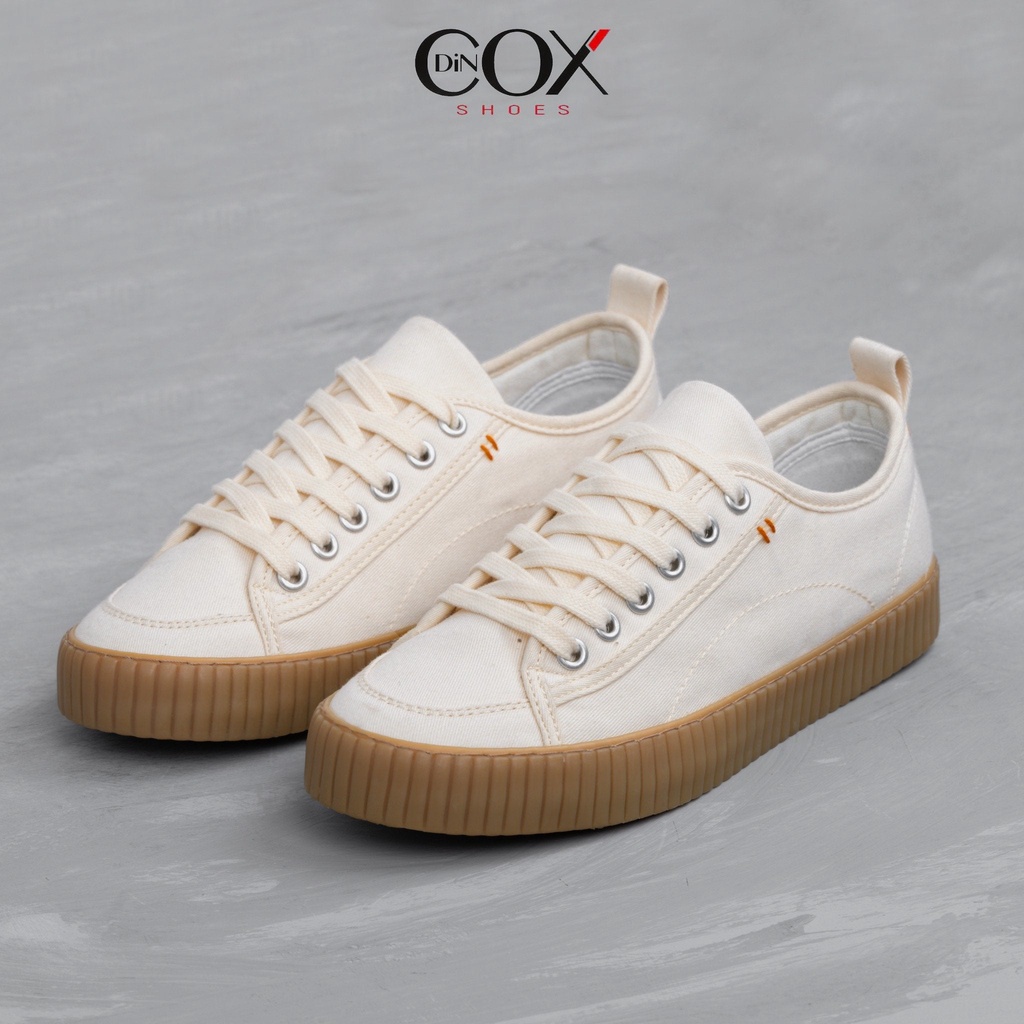 Giày Cặp Đôi Couple Nam Nữ Sneaker Canvas Trắng Ngà Đế Nâu DINCOX D27 WHITE