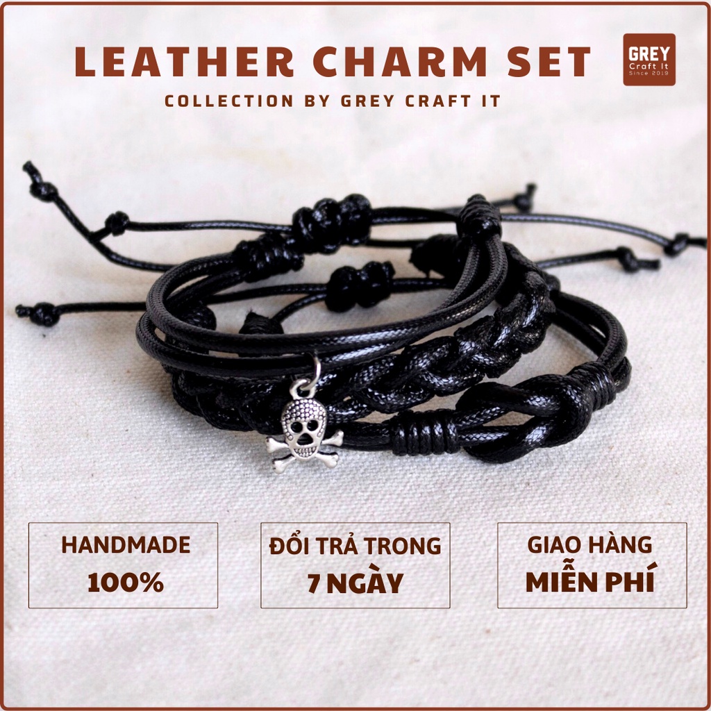 Vòng tay Dây Da Độc Lạ Chống Nước Charm Bạc | Leather Style Minimal Unisex | Handmade 100%