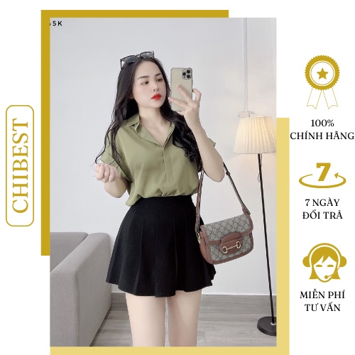 Áo sơ mi nữ tay ngắn gấp line baisc CHIBEST AAC015