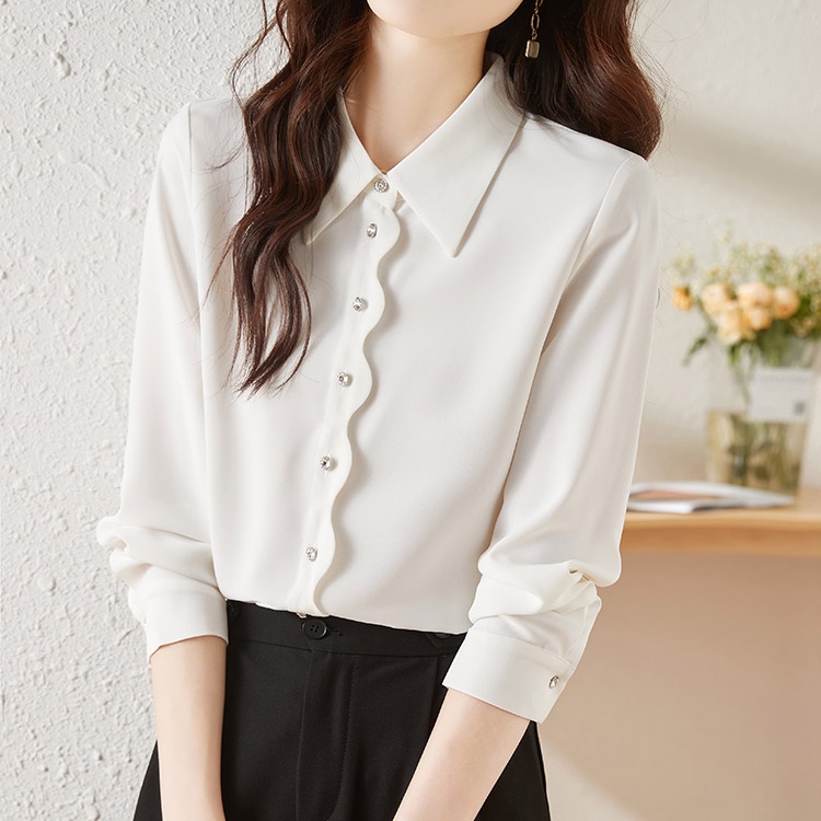 Áo Sơ Mi Chiffon Tay Dài Màu Trắng Cao Cấp Phong Cách Mới Dành Cho Nữ