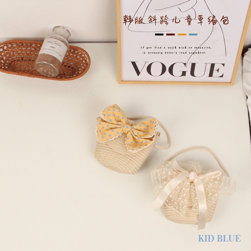 Túi Cói Đeo Chéo Đính Nơ Hoa Xinh Xắn Cho Nữ