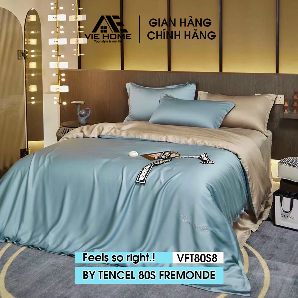 Bộ chăn ga gối Lụa Tencel 80S Freemonde  VIE HOME - Bedding cao cấp full hộp nhập khẩu sang trọng đẳng cấp M6/M8