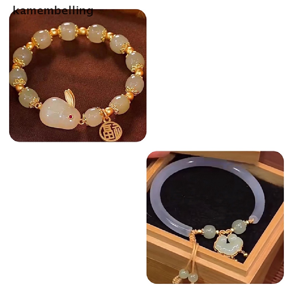 Vòng Tay Hạt Tròn Phối Mặt Hình Thỏ Phong Cách Trung Hoa Cổ Điển