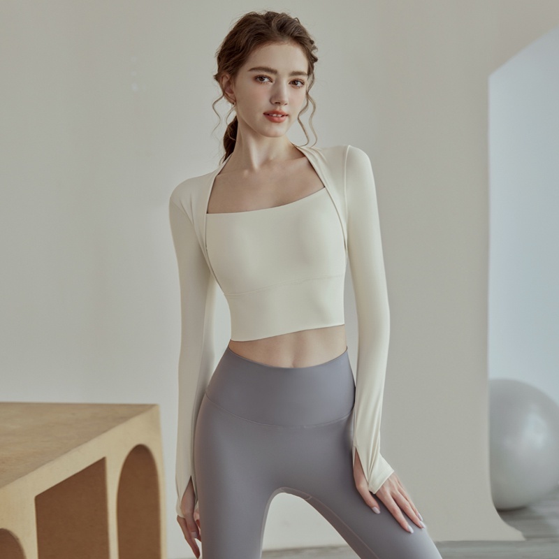 Fit.her Áo Thun Thể Thao Tay Dài Dáng Ôm Có Mút Ngực Phong Cách Mùa Xuân Tập Yoga Pilates Cho Nữ