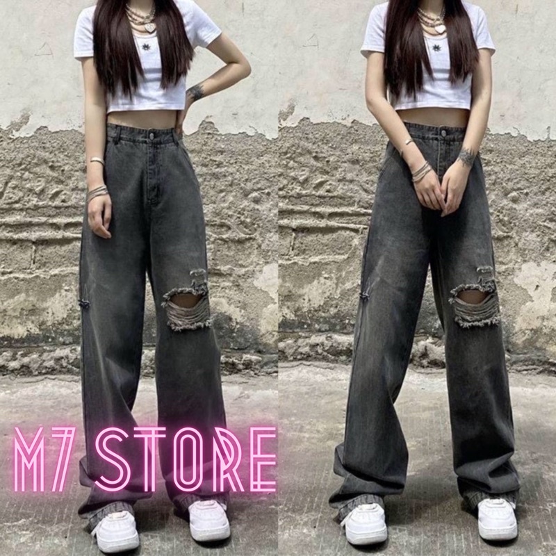 Quần bò ống rộng nữ cạp cao M7 quần jeans ống rộng lưng cao, vải bò dày đẹp , không giãn ,dáng suông M736