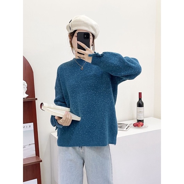 Áo len thắt nơ tay bồng chấm gạo