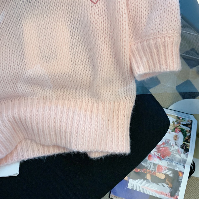 Áo sweater Ngắn Tay Thêu Họa Tiết Trái Tim Xinh Xắn Dành Cho Nữ