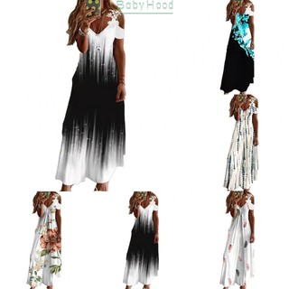【Big Discounts】Summer Long Dresses Women Floral V-Neck Beach Strappy Bohemia Dress Plus Size#BBHOOD
