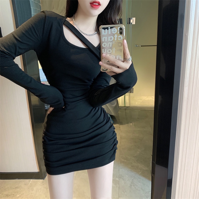 ZHELIHANGFEI Đầm Ngắn Tay Dài Nhấn Eo Thời Trang Quyến Rũ Cho Nữ