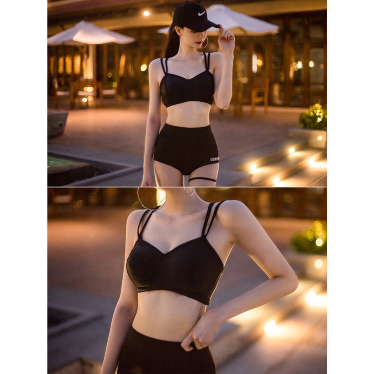 Bikini  đi biển set 3 chi tiết LUHAZO áo 2 dây sexy kèm áo lưới dài tay chống nắng quần cạp cao che bụng 2111 A-5 | BigBuy360 - bigbuy360.vn