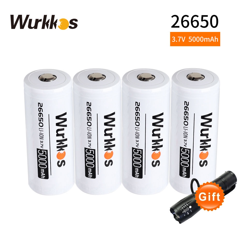 Wukkos Pin 3.7v 26650 5000mah Dung Lượng Cao 3c Cho Đèn Pin Đồ Chơi (Đèn Pin sm12)