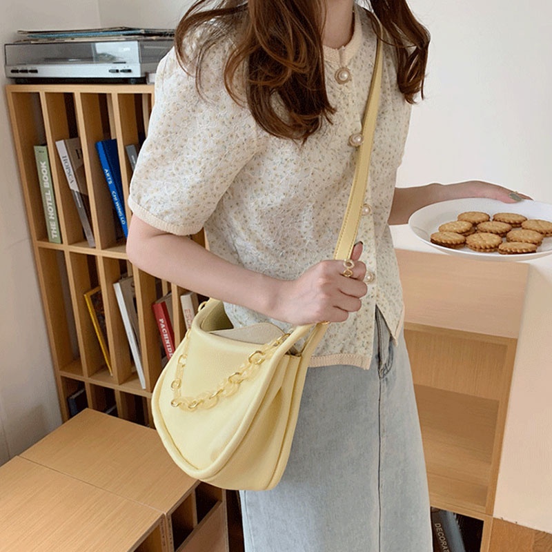 Mischa Túi Xách Da PU Màu Trơn Phối Dây Đeo Sợi Xích Thời Trang Dành Cho Nữ