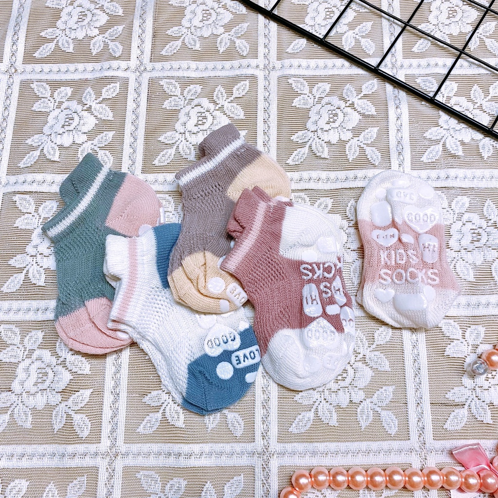 Set 5 đôi vớ em bé 0-1 tuổi vải dệt kim cao cấp chống trượt thoáng khí phối màu xinh xắn - TV10
