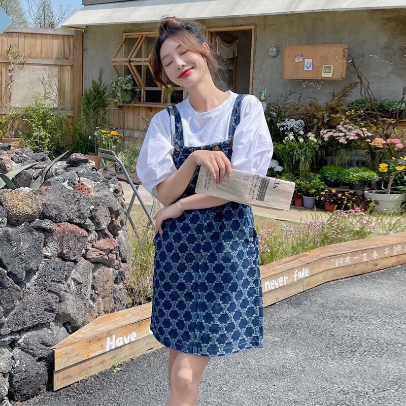 Bộ Áo Khoác Denim / Váy Yếm Dáng Rộng Phong Cách Hàn Quốc Thời Trang Mùa Thu Mới Cho Nữ