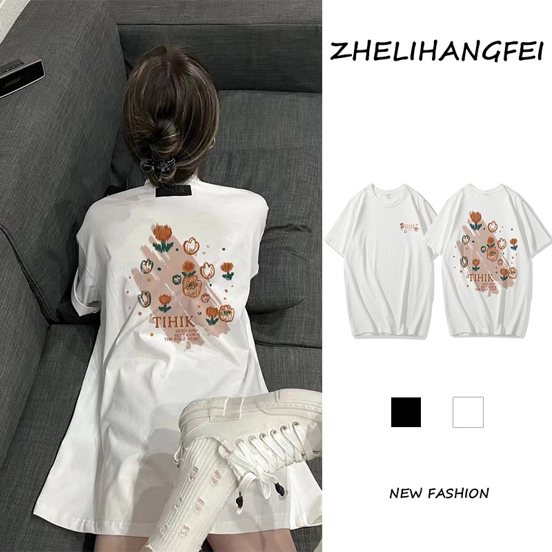 ZHELIHANGFEI Áo Thun Tay Ngắn Form Rộng Họa Tiết In Theo Phong Cách Hàn Quốc Dễ Phối Đồ