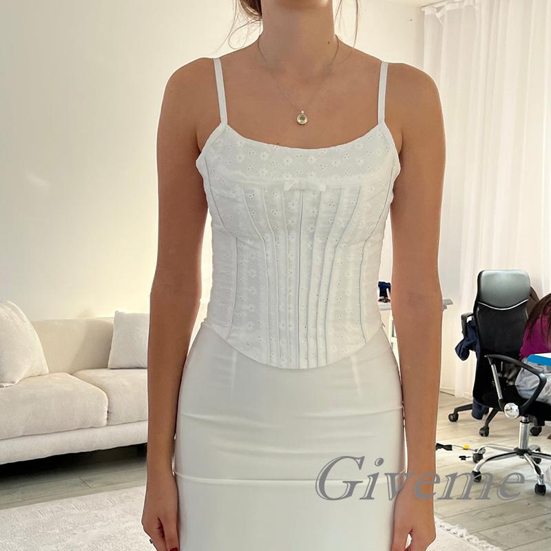 Áo Lửng Hai Dây Hở Lưng Họa Tiết Hoa Màu Trắng Y2K Thời Trang Cho Nữ