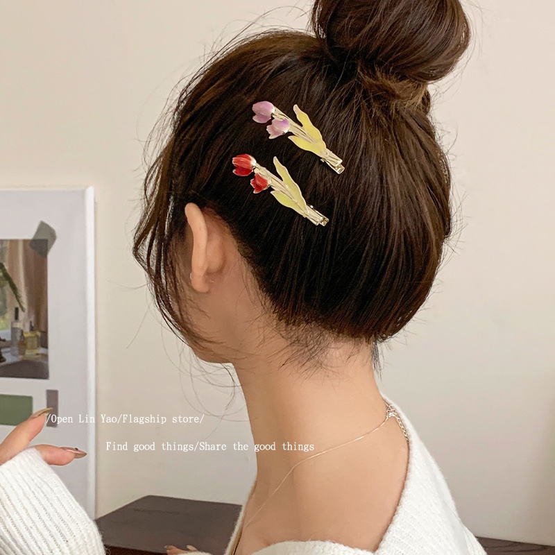 Kẹp Tóc Hoa Tulip Kim Loại Thời Trang Hàn Quốc Chất Lượng Cao Cho Nữ