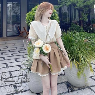 Set váy - áo sơ mi mix chân váy xếp ly có đai rời kèm áo sơ mi cổ nhọn siêu xinh kim anh shop