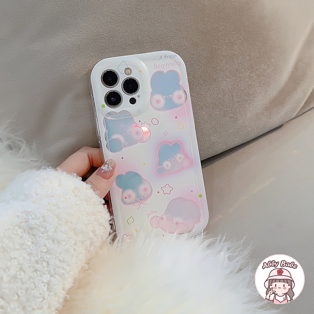 Ốp Điện Thoại TPU Dẻo Màu Laser Họa Tiết Chú Thỏ Hồng Dễ Thương Chống Bụi Bẩn Cho IPhone 14 Pro Max 13 12 11 Pro Max