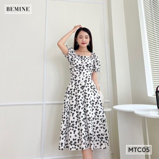 Đầm hoa tay phồng nút dọc BEMINE MTC05