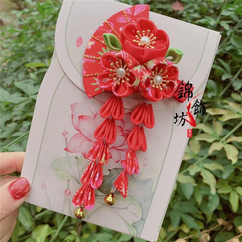 Hi-kid Trâm Cài Tóc Tua Rua Hoa Thủ Công Màu Trơn Phong Cách Nhật Bản Phụ Kiện Hán Phục Kimono Truy Cập