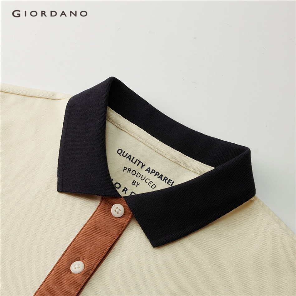 Đầm polo GIORDANO 05463457 co giãn tay ngắn màu sắc tương phản cho nữ
