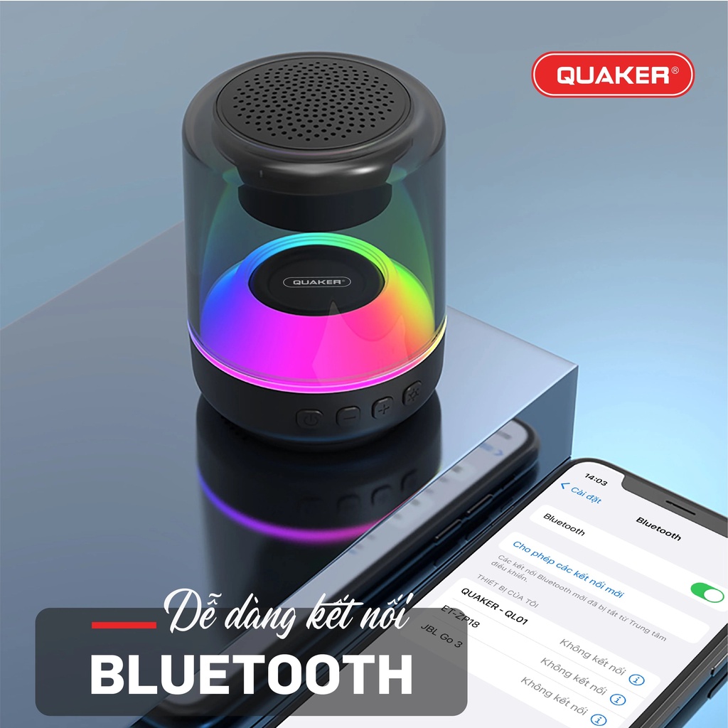 Loa bluetooth mini Quaker QL01 đèn led 7 màu âm thanh sống động thiết kế nhỏ gọn