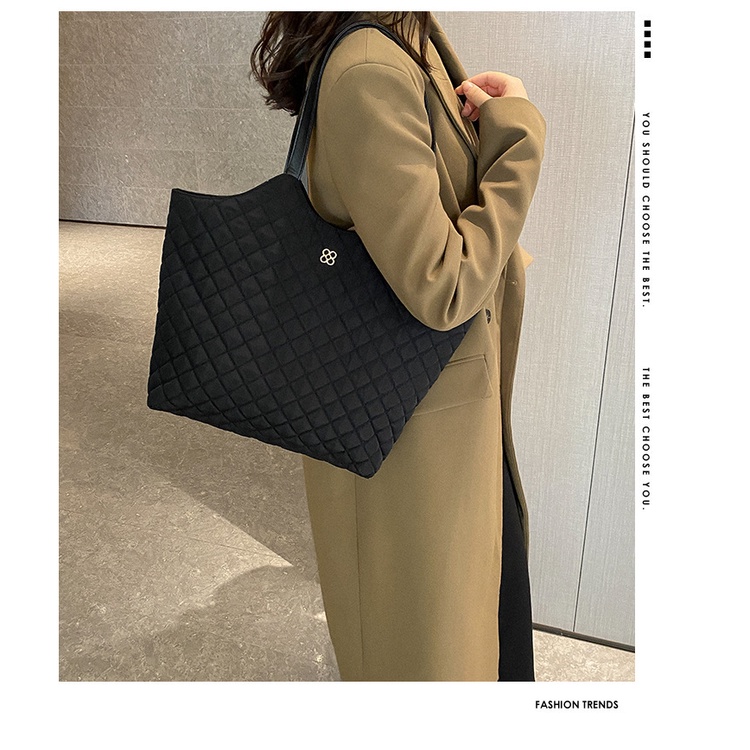 Túi Tote Đeo Vai Cỡ Lớn Họa Tiết Sọc Caro Đính Đá Thời Trang Cho Nữ