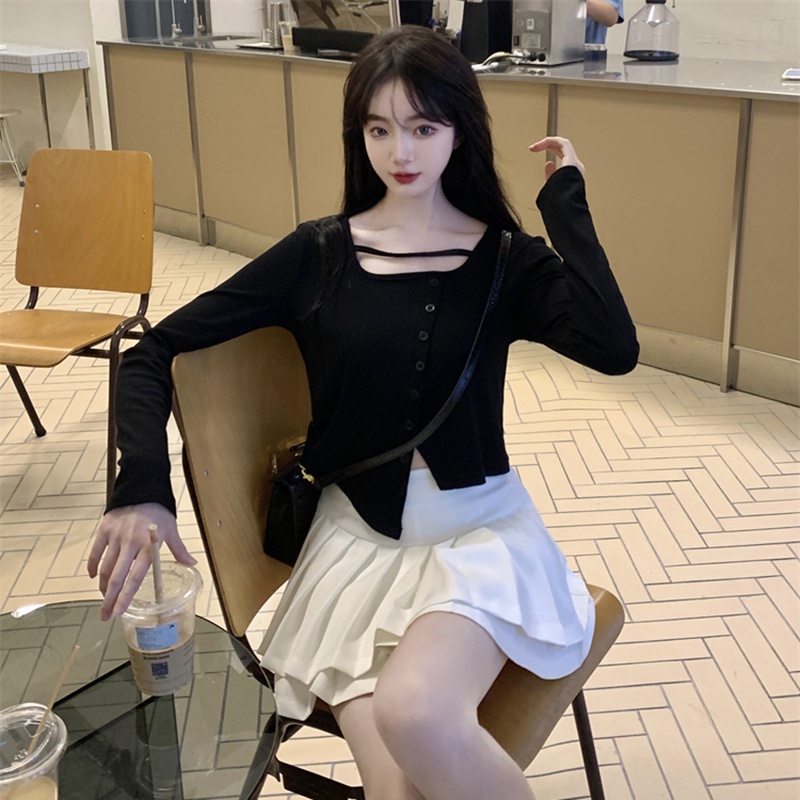 IELGY   Áo Kiểu Dáng Ôm Thiết Kế Không Đồng Đều Dễ Phối Đồ Thời Trang Cho Nữ