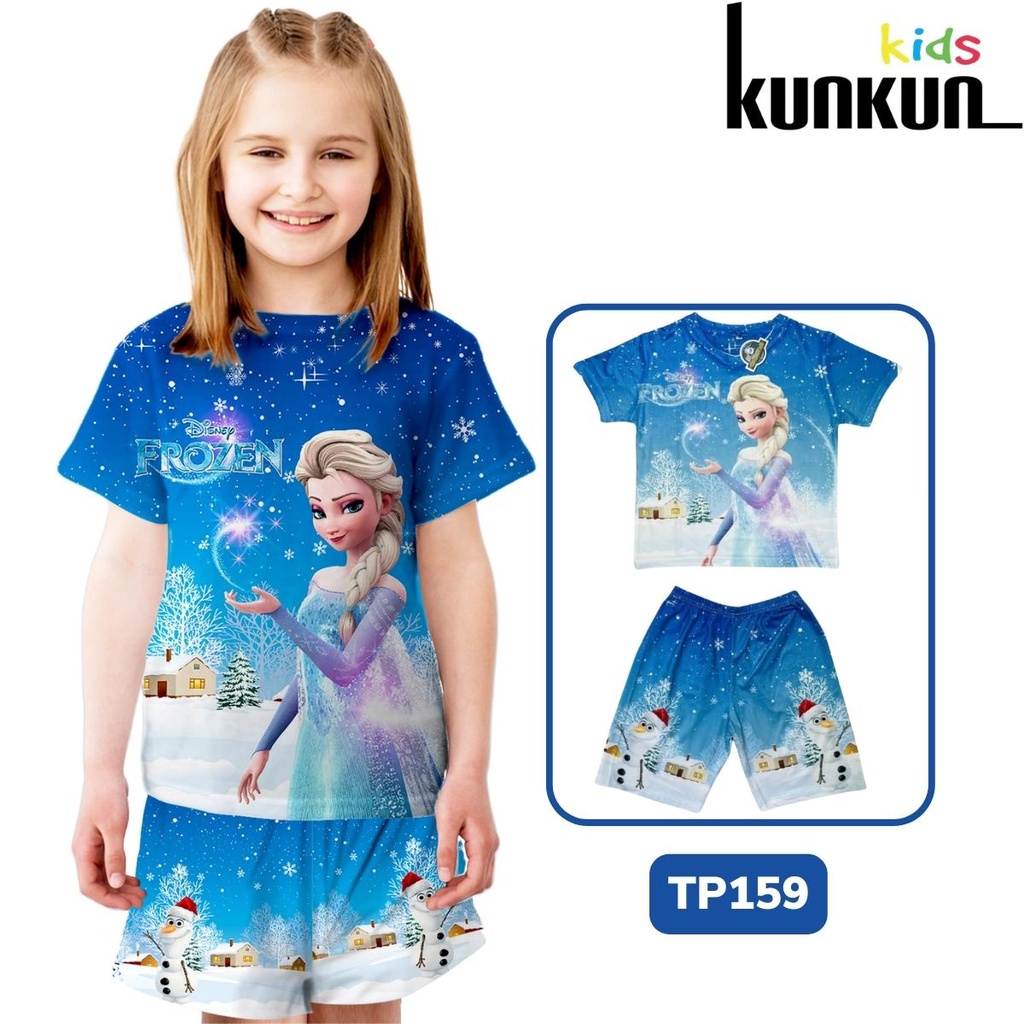 Đồ bộ bé gái in 3D cộc tay hình Elsa size đại cho bé từ 10-60kg Kunkun TP159 - Bộ thun lạnh cho bé từ 3-12 tuổi