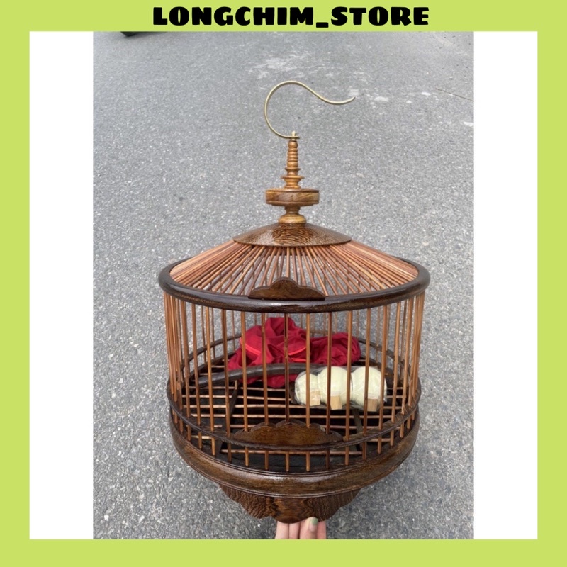 Lồng chim cu gáy chất liệu gỗ mun size 40 đuôi công nan tre kèm phụ kiện
