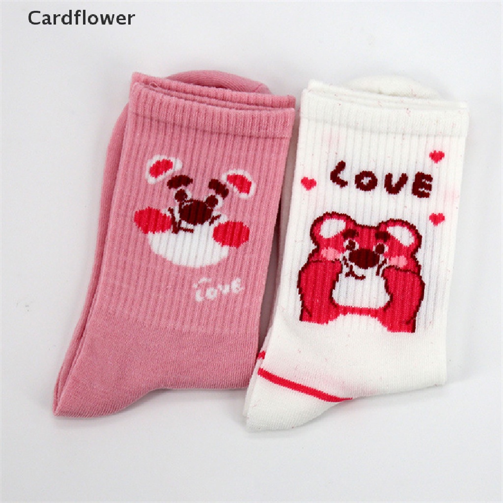 < Cardflower > Vớ Ống Lửng Họa Tiết Gấu Dâu Tây Hoạt Hình Phong Cách Hàn Quốc Dễ Thương Hợp Thời Trang
