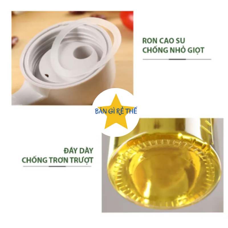 Bình thủy tinh cao cấp trong suốt có vạch đựng dầu ăn, nước mắm, xì dầu 300 - 630ml nắp hợp kim tự động đóng mở khi đổ