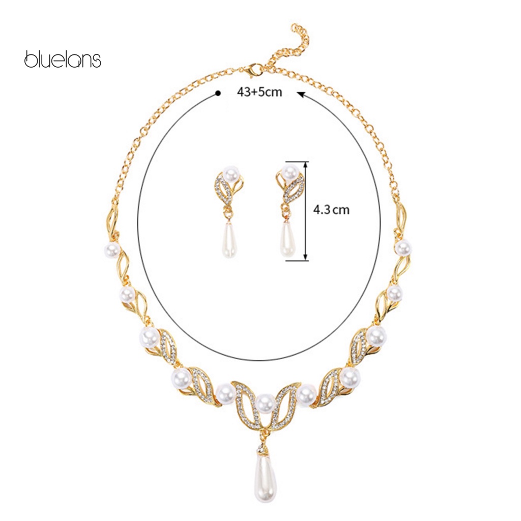 1 Bộ Dây Chuyền Và Bông Tai Đính Đá Ngọc Trai Nhân Tạo Thời Trang