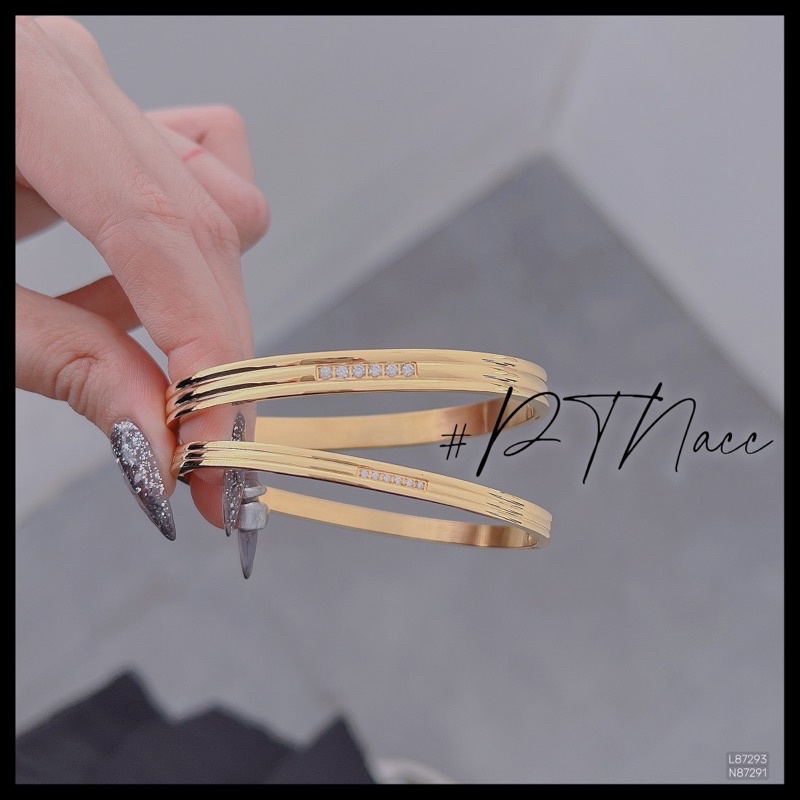 Vòng tay titan đính đá đơn giản bản dày, mỏng dành cho nam nữ .PTNACC.