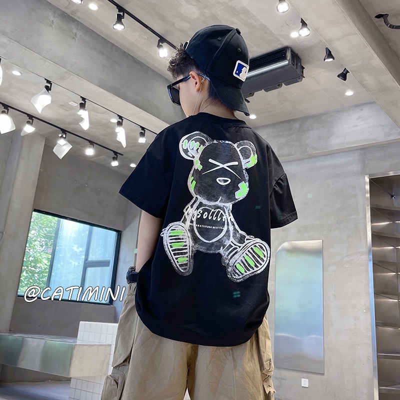 CATIMINI Áo Thun Tay Ngắn Dáng Rộng Thấm Hút Mồ Hôi Phong Cách Hàn Quốc Cho áo thun bé trai