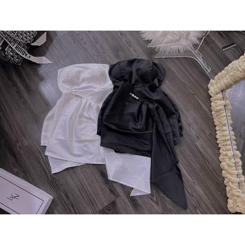 Set Đầm Ống Mút Ngực Body Satin Nhung Tapta Gim Băng Vạt Xéo Đắp Lệch Tà