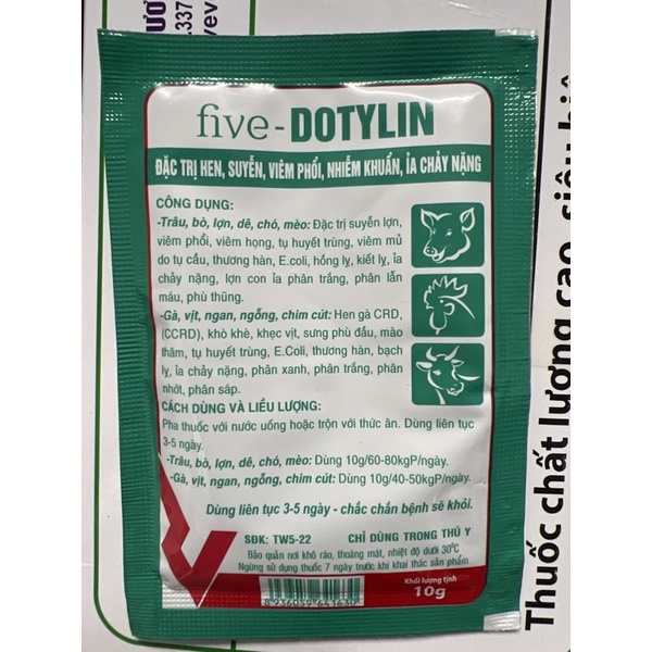 1 gói FIVE-DOTYLIN 10g - hen, suyễn, viêm phổi, nhiễm khuẩn