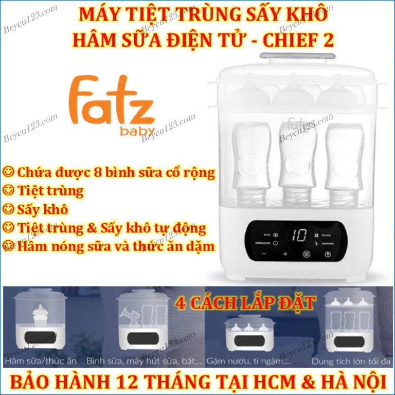 Máy tiệt trùng sấy khô hâm sữa điện tử 4 trong 1 Fatzbaby CHIEF 2 - Fatz FB4921CY (Chứa được 8 bình sữa cổ rộng)