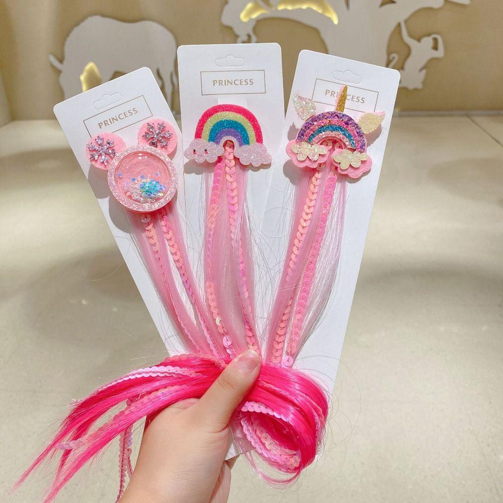 ANEMONE Tóc Giả Dài Thẳng Tự Nhiên Đính Kim Sa Nhiều Màu Dễ Thương Cho Bé Gái