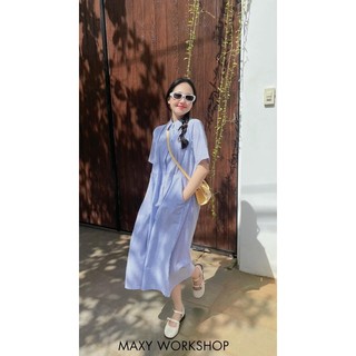 Đầm dài dáng baby doll đáng yêu Blue Stripped Dress Maxy Workshop