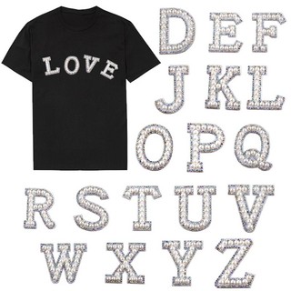 Miếng dán ủi trang trí quần áo hình chữ cái alphabet đính hạt cườm diy