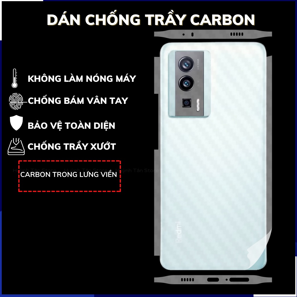Miếng dán redmi k60 pro carbon trong và đen chống trầy xướt chống bám vân tay phụ kiện huỳnh tân store