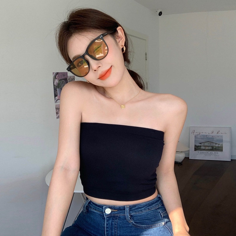 Áo croptop sát nách ZHELIHANGFEI trễ vai thiết kế ngọt ngào dễ phối đồ cho nữ