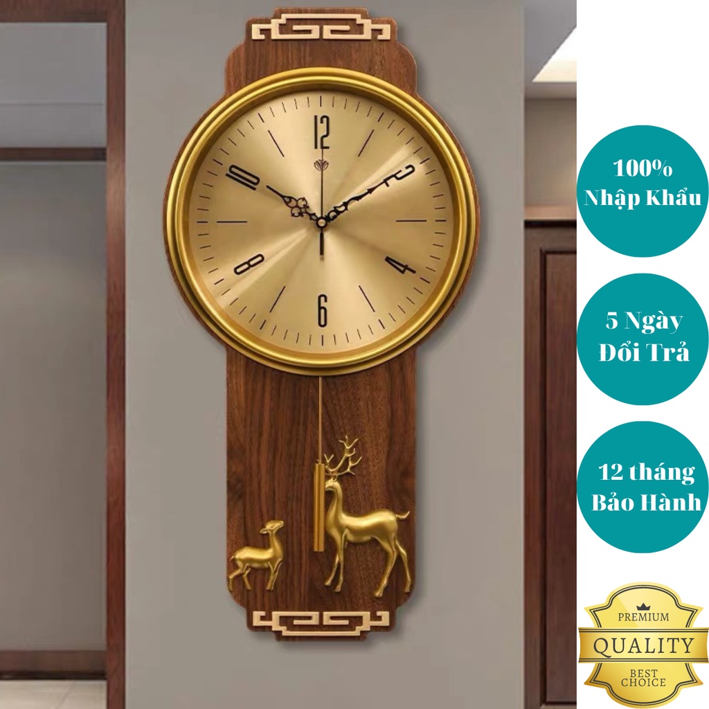 Đồng hồ treo tường quả lắc, Chất liệu gỗ thịt, Đồng hồ treo tường tân cổ điển, Động cơ tĩnh âm