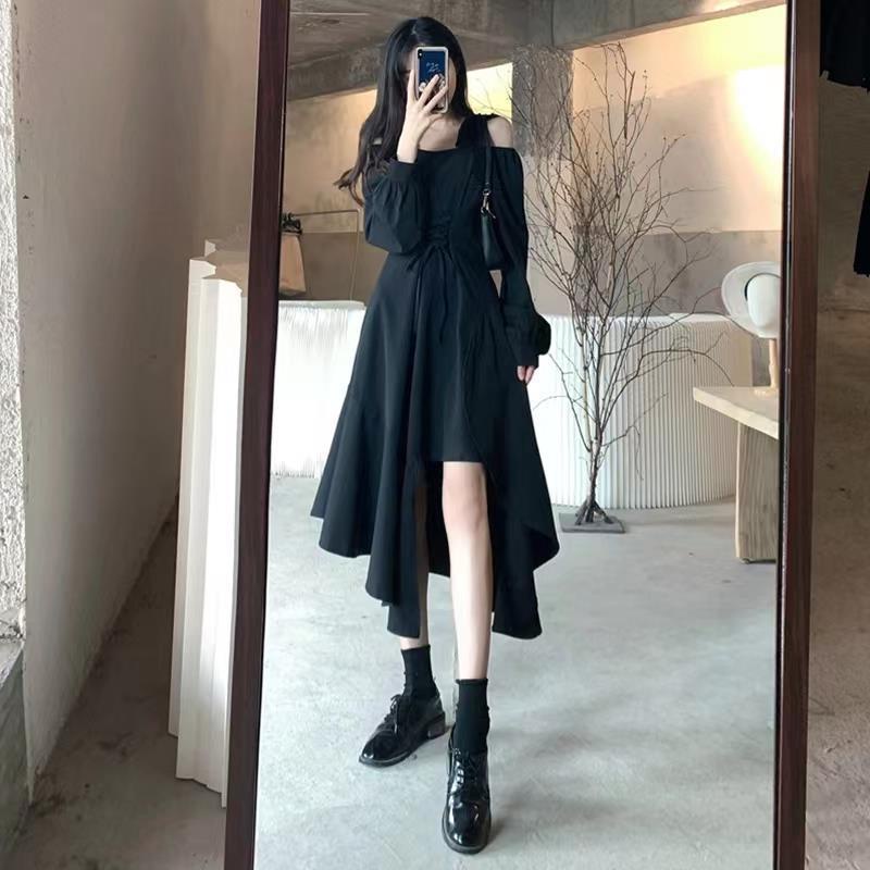 IELGY  Đầm Hai Dây Lưng Cao Cỡ Lớn Phong Cách hepburn Thời Trang Cho Nữ