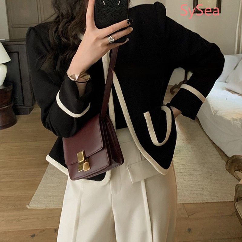 Áo Khoác Màu Đen Thiết Kế Tối Giản Thời Trang Theo Phong Cách Pháp Cho Nữ