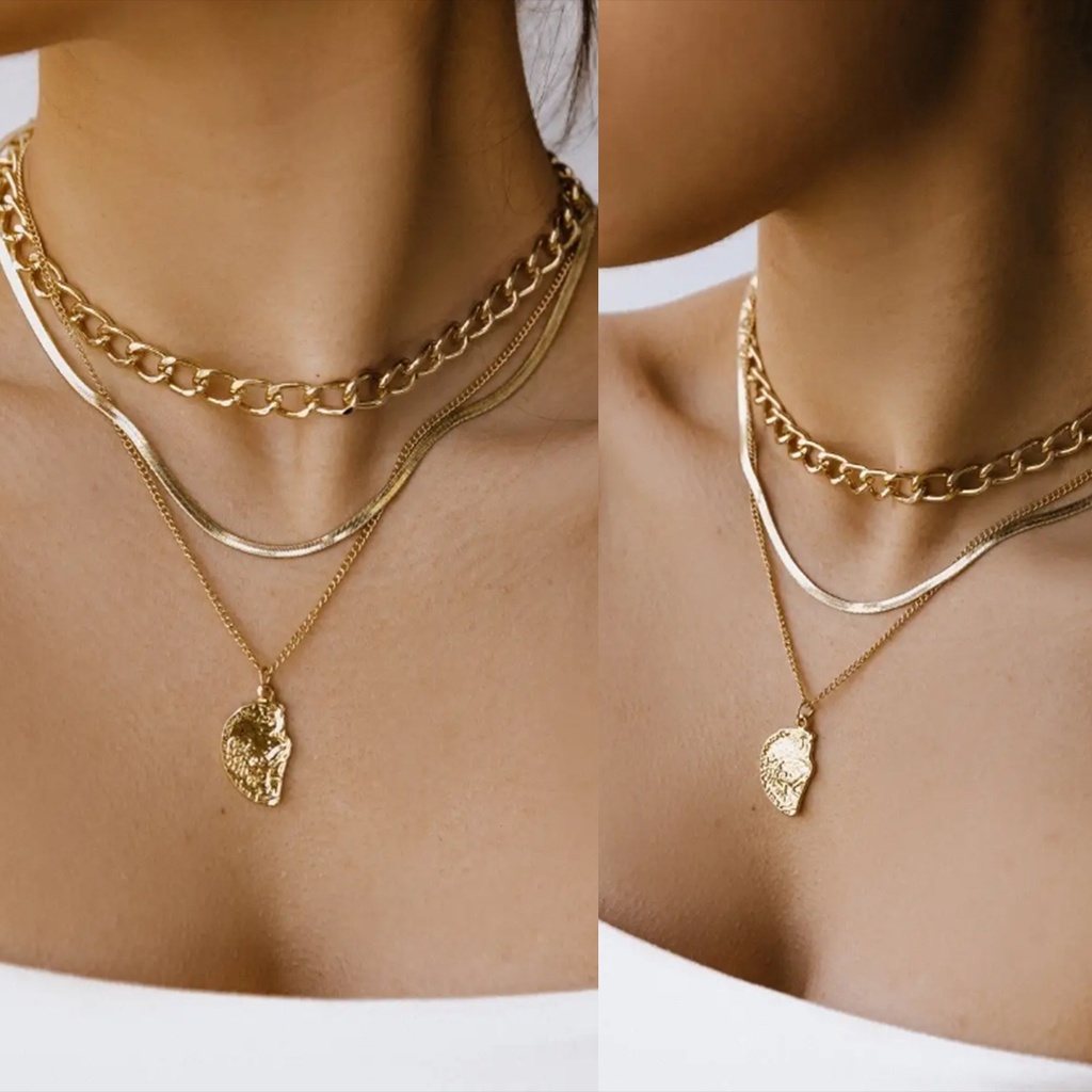 Vòng Cổ Choker Nhiều Lớp Mặt Trái Tim Thời Trang Cho Nữ