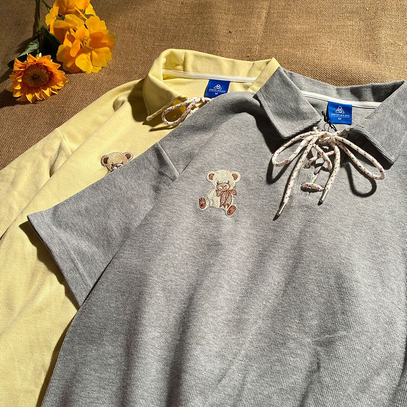 COZOK Áo polo Tay Ngắn Dáng Rộng Cột Dây Thời Trang Trẻ Trung