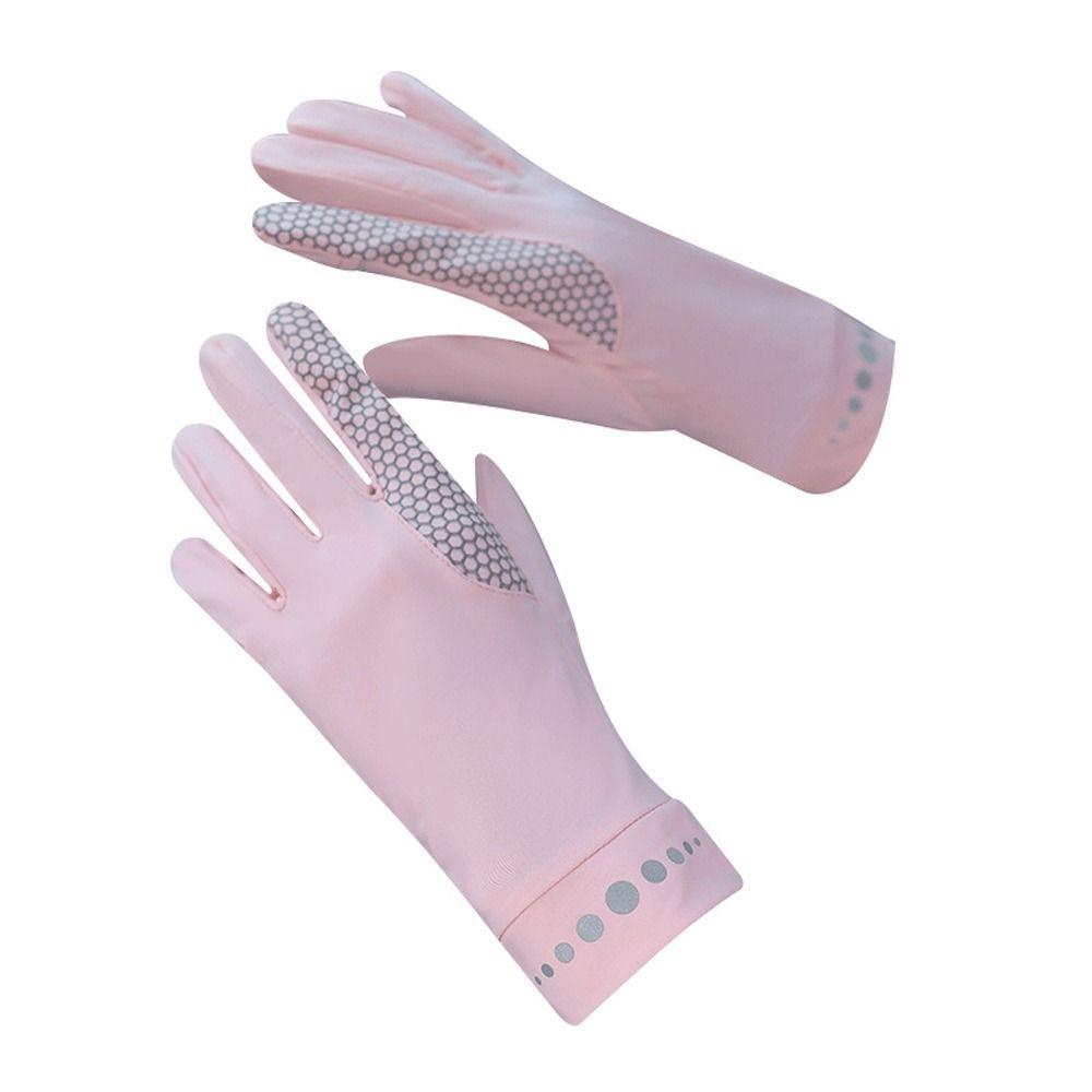 Găng Tay Lái Xe Năm Ngón Vải Lụa Lạnh Chống Trượt Có Thể Chạm Màn Hình Cảm Ứng Dành Cho Nữ